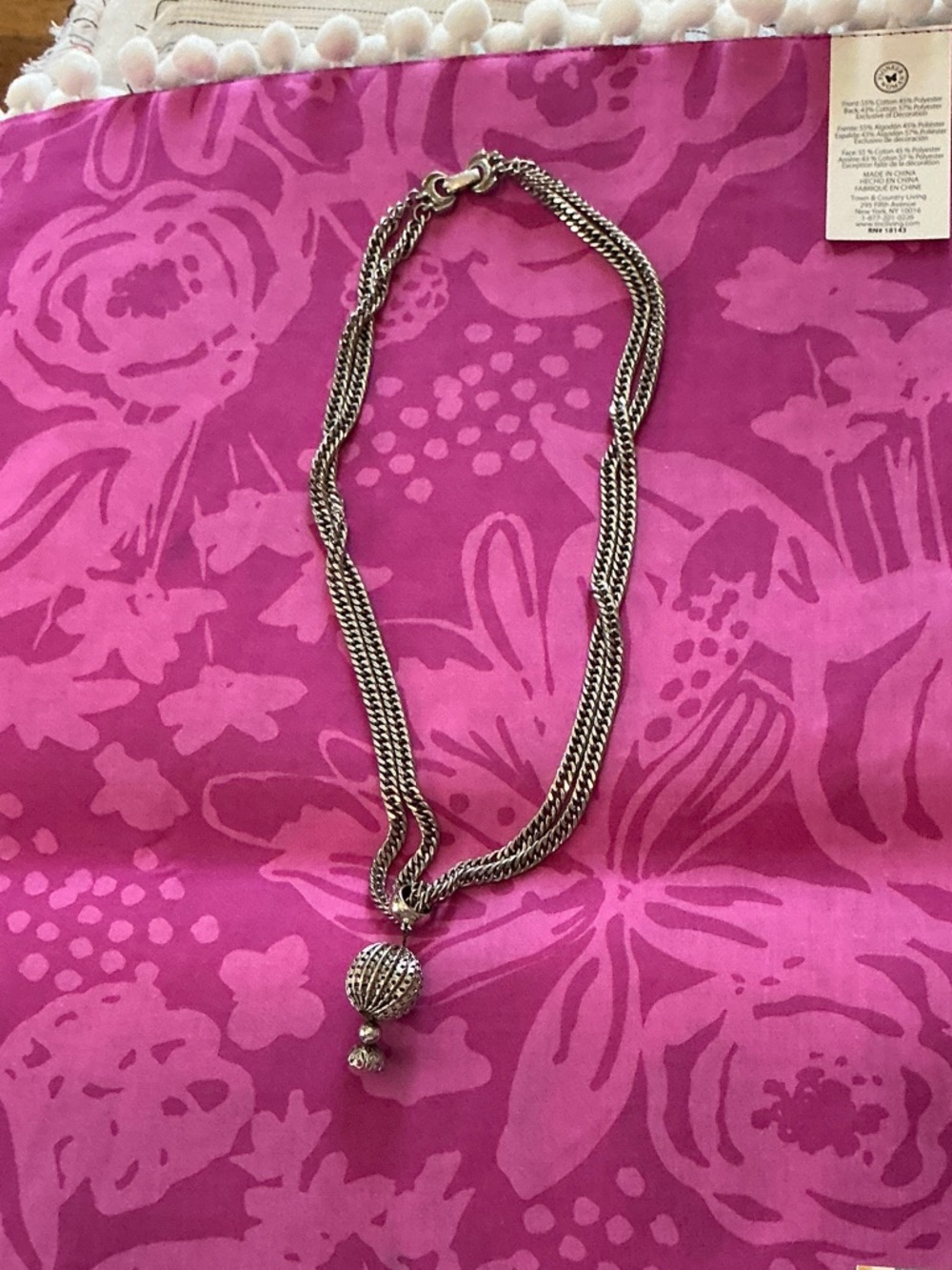 Vintage signed Kramer multi strand silver toned necklace with pendant